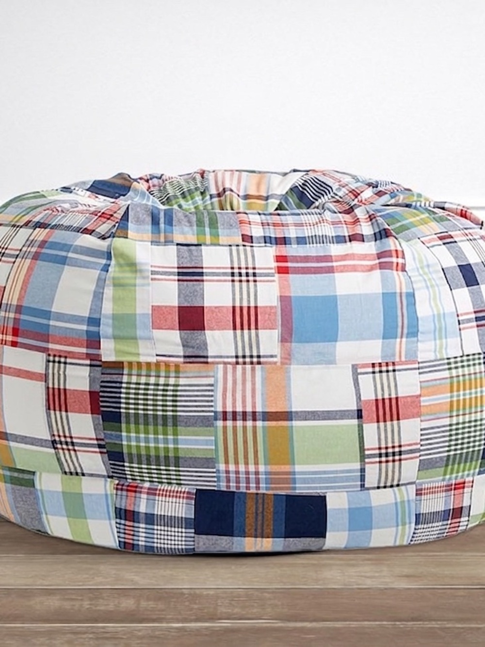 NWOT Pottery Barn Kids Madras PATCHWORK Bean Bag Chair SLIP COVER Non-Monogramed